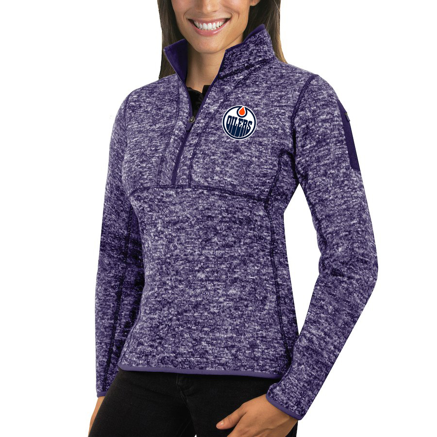 Edmonton Oilers Antigua Women's Fortune 1/2-Zip Pullover Sweater Purple